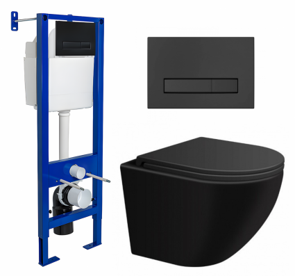 Комплект 3 в 1 инсталляция Berges Wasserhaus Atom Line 410 + Подвесной унитаз SinteSi EVI + кнопка черная