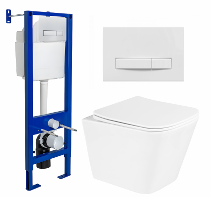 Комплект 3 в 1 инсталляция Berges Wasserhaus Atom Line 410 + Унитаз подвесной BelBagno Due BB3103CHR/SC + кнопка белая