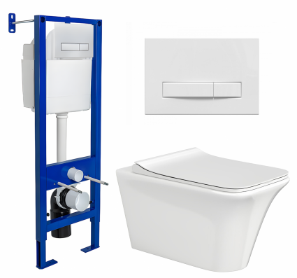 Комплект 3 в 1 инсталляция Berges Wasserhaus Atom Line 410 + Унитаз подвесной CeruttiSpa Nivolet Aria 9034 + кнопка белая