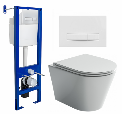 Комплект 3 в 1 инсталляция Berges Wasserhaus Atom Line 410 + Унитаз подвесной Ceramica Nova Forma CN3011 + кнопка белая
