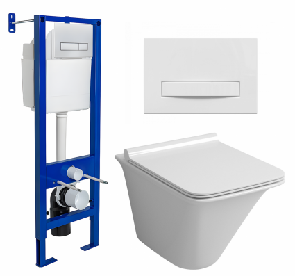 Комплект 3 в 1 инсталляция Berges Wasserhaus Atom Line 410 + Унитаз подвесной Grossman GR-4413S + кнопка белая