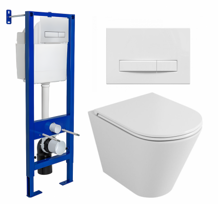 Комплект 3 в 1 инсталляция Berges Wasserhaus Atom Line 410 + Унитаз подвесной Owl 1975 Ruta-H OWLT190304 + кнопка белая