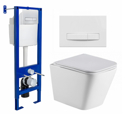 Комплект 3 в 1 инсталляция Berges Wasserhaus Atom Line 410 + Подвесной унитаз WeltWasser Gelbach 043 GL-WT + кнопка белая