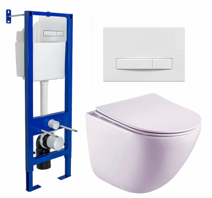 Комплект 3 в 1 инсталляция Berges Wasserhaus Atom Line 410 + Унитаз подвесной Esbano Lotus ESUPLOTUW + кнопка белая