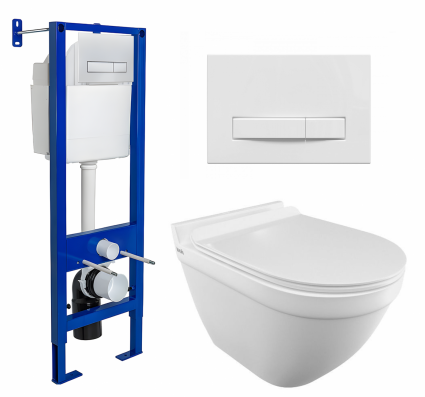 Комплект 3 в 1 инсталляция Berges Wasserhaus Atom Line 410 + Унитаз подвесной Iddis Cloud CLORDSEi25 + кнопка белая