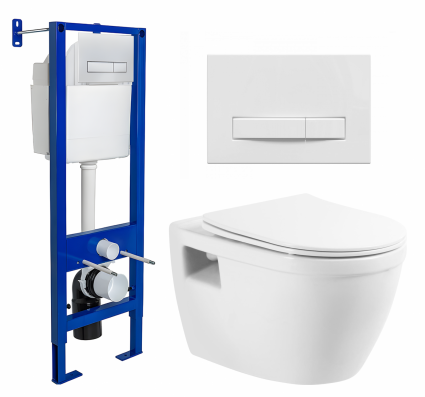 Комплект 3 в 1 инсталляция Berges Wasserhaus Atom Line 410 + Унитаз подвесной BelBagno Loto BB070CHR/SC + кнопка белая