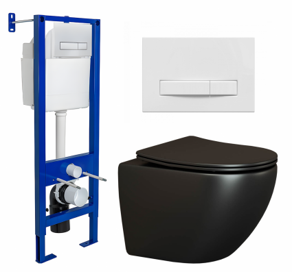 Комплект 3 в 1 инсталляция Berges Wasserhaus Atom Line 410 + Унитаз подвесной Ceramica Nova Metropol CN4002MB + кнопка белая