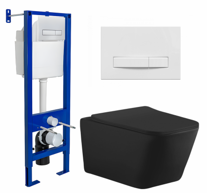 Комплект 3 в 1 инсталляция Berges Wasserhaus Atom Line 410 + Унитаз подвесной Aquanet Tavr-W BW 287011 + кнопка белая