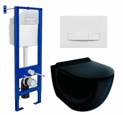 Комплект 3 в 1 инсталляция Berges Wasserhaus Atom Line 410 + Унитаз подвесной Esbano Garcia ESUPGARCB + кнопка белая