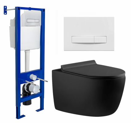 Комплект 3 в 1 инсталляция Berges Wasserhaus Atom Line 410 + Унитаз подвесной Aquanet Cetus-BW 287008 + кнопка белая