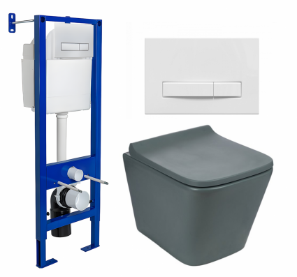 Комплект 3 в 1 инсталляция Berges Wasserhaus Atom Line 410 + Унитаз подвесной Weltwasser WW SK Gelbach 041 MT-GR + кнопка белая