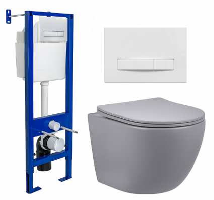 Комплект 3 в 1 инсталляция Berges Wasserhaus Atom Line 410 + Унитаз подвесной Vincea Globo VT1-14SMG + кнопка белая