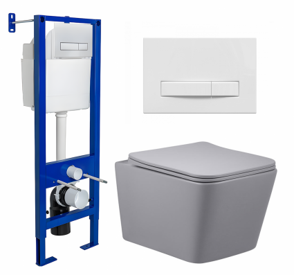 Комплект 3 в 1 инсталляция Berges Wasserhaus Atom Line 410 + Унитаз подвесной Vincea Q-Line VT1-12MG + кнопка белая