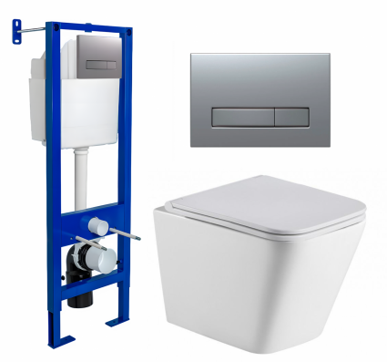 Комплект 3 в 1 инсталляция Berges Atom Line 410 + Подвесной унитаз WeltWasser Gelbach 043 GL-WT + кнопка хром матовая