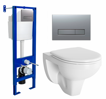Комплект 3 в 1 инсталляция Berges Atom Line 410 + Унитаз подвесной Berges Wasserhaus Gamma 081105 + кнопка хром матовая