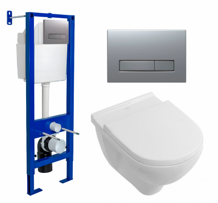 Комплект 3 в 1 инсталляция Berges Atom Line 410 + Унитаз подвесной Villeroy & Boch O Novo Directflush + кнопка хром матовая