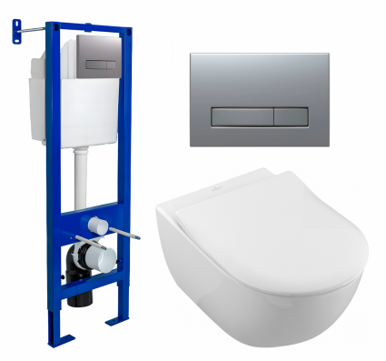 Комплект 3 в 1 инсталляция Berges Atom Line 410 + Унитаз подвесной Villeroy & Boch Subway 2.0 5614R201 + кнопка хром матовая