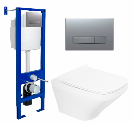Комплект 3 в 1 инсталляция Berges Atom Line 410 +  Унитаз подвесной BelBagno Sela BB3201CHR + кнопка хром матовая
