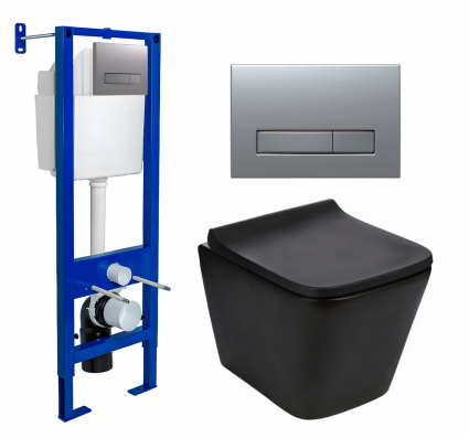 Комплект 3 в 1 инсталляция Berges Atom Line 410 + Подвесной унитаз WeltWasser Gelbach 043 MT-BL + кнопка хром матовая