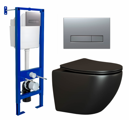 Комплект 3 в 1 инсталляция Berges Atom Line 410 + Унитаз подвесной Ceramica Nova Metropol CN4002MB + кнопка хром матовая