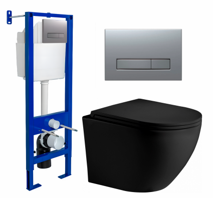 Комплект 3 в 1 инсталляция Berges Atom Line 410 + Унитаз подвесной Weltwasser WW Merzbach 043 MT-BL + кнопка хром матовая
