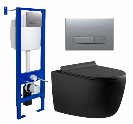 Комплект 3 в 1 инсталляция Berges Atom Line 410 + Унитаз подвесной Aquanet Cetus-BW 287008 + кнопка хром матовая