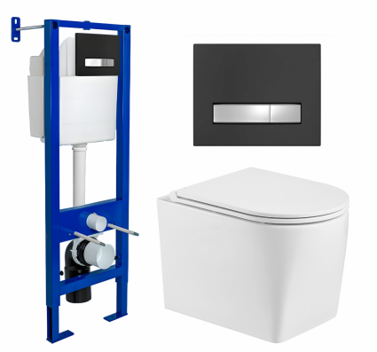 Комплект 3 в 1 инсталляция Berges Atom Line 410 + Унитаз подвесной WeltWasser Nesenbach 004 GL-WT + кнопка черная, хром