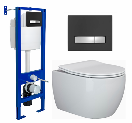 Комплект 3 в 1 инсталляция Berges Atom Line 410 + Унитаз подвесной Ceramica Nova Play CN3001 + кнопка черная, хром