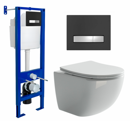Комплект 3 в 1 инсталляция Berges Atom Line 410 + Унитаз подвесной Ceramica Nova Forma CN3009 + кнопка черная, хром