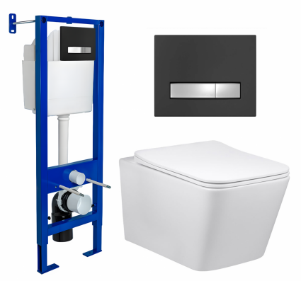 Комплект 3 в 1 инсталляция Berges Atom Line 410 + Унитаз Vincea Q-Line VT1-12 + кнопка черная, хром
