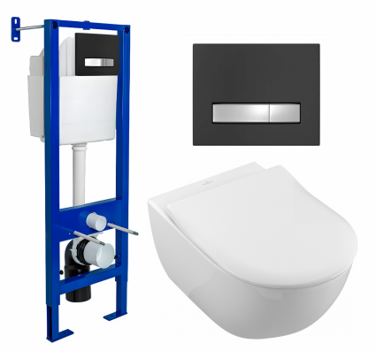 Комплект 3 в 1 инсталляция Berges Atom Line 410 + Унитаз подвесной Villeroy & Boch Subway 2.0 5614R201 + кнопка черная, хром