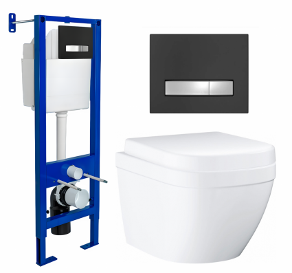 Комплект 3 в 1 инсталляция Berges Atom Line 410 + Унитаз подвесной Grohe Euro Ceramic 39206000 + кнопка черная, хром