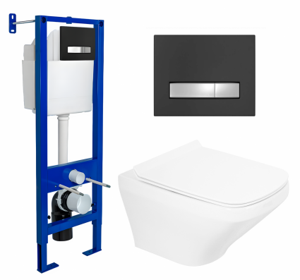 Комплект 3 в 1 инсталляция Berges Atom Line 410 + Унитаз подвесной BelBagno Sela BB3201CHR + кнопка черная, хром