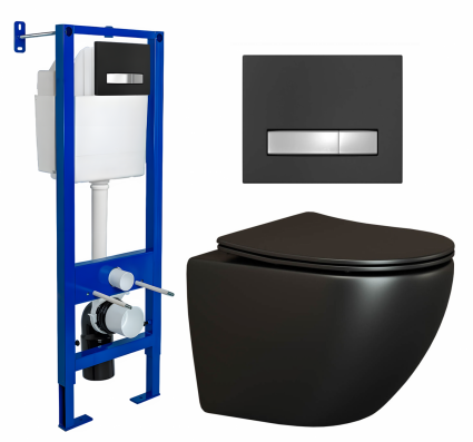 Комплект 3 в 1 инсталляция Berges Atom Line 410 + Унитаз подвесной Ceramica Nova Metropol CN4002MB + кнопка черная, хром