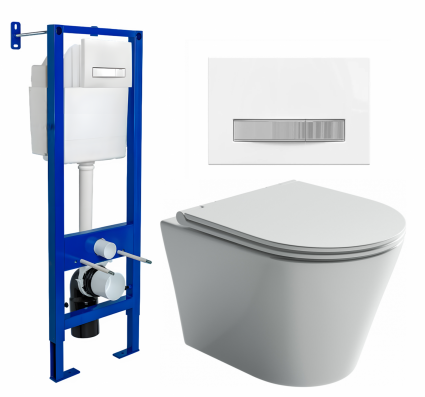 Комплект 3 в 1 инсталляция Berges Atom Line 410 + Унитаз подвесной Ceramica Nova Forma CN3011 + кнопка белая, хром