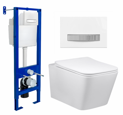 Комплект 3 в 1 инсталляция Berges Atom Line 410 + Унитаз Vincea Q-Line VT1-12 + кнопка белая, хром