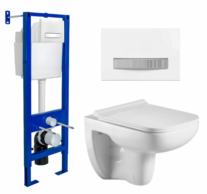 Комплект 3 в 1 инсталляция Berges Atom Line 410 + Подвесной унитаз WeltWasser Kehlbach 004 GL-WT + кнопка белая, хром