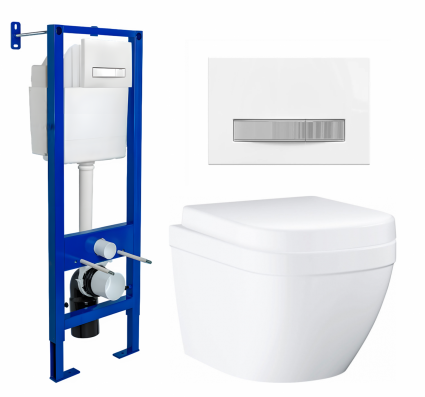 Комплект 3 в 1 инсталляция Berges Atom Line 410 + Унитаз подвесной Grohe Euro Ceramic 39206000 + кнопка белая, хром