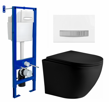 Комплект 3 в 1 инсталляция Berges Atom Line 410 + Унитаз подвесной Weltwasser WW Merzbach 043 MT-BL + кнопка белая, хром