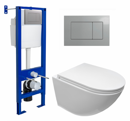 Комплект 3 в 1 инсталляция Berges Atom 410 + Подвесной безободковый унитаз CeruttiSpa Sella aria CT7183 + кнопка хром матовая