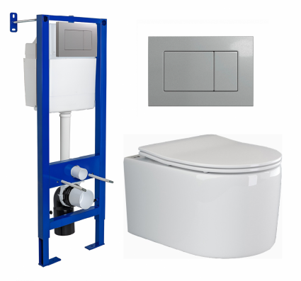 Комплект 3 в 1 инсталляция Berges Atom 410 + Унитаз подвесной Ceramica Nova Moments CN3003 + кнопка хром матовая