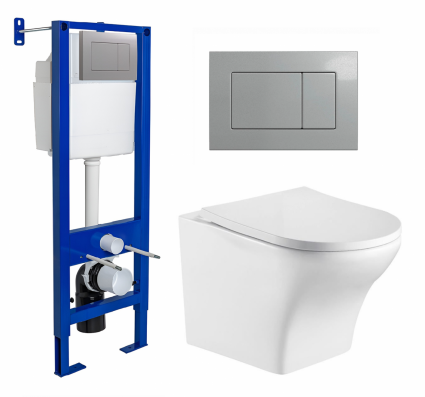 Комплект 3 в 1 инсталляция Berges Atom 410 + Подвесной унитаз WeltWasser Odenbach 004 GL-WT + кнопка хром матовая