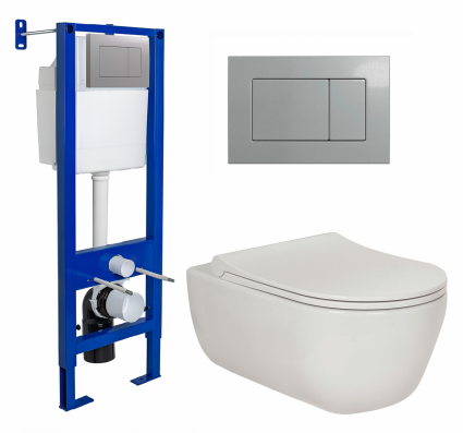 Комплект 3 в 1 инсталляция Berges Atom 410 + Унитаз подвесной Berges Wasserhaus Ego XL 082118 + кнопка хром матовая