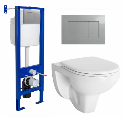 Комплект 3 в 1 инсталляция Berges Atom 410 + Унитаз подвесной Berges Wasserhaus Gamma 081105 + кнопка хром матовая
