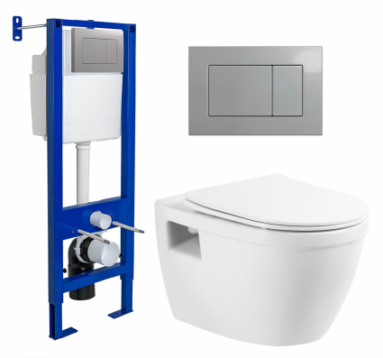Комплект 3 в 1 инсталляция Berges Atom 410 + Унитаз подвесной BelBagno Loto BB070CHR/SC + кнопка хром матовая