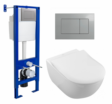 Комплект 3 в 1 инсталляция Berges Atom 410 + Унитаз подвесной Villeroy & Boch Subway 2.0 5614R201 + кнопка хром матовая