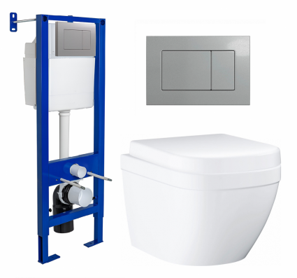 Комплект 3 в 1 инсталляция Berges Atom 410 + Унитаз подвесной Grohe Euro Ceramic 39206000 + кнопка хром матовая
