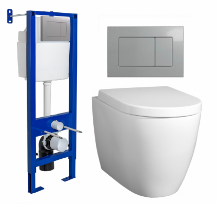 Комплект 3 в 1 инсталляция Berges Atom 410 + Унитаз подвесной BelBagno Marino + кнопка хром матовая