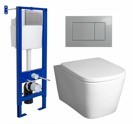 Комплект 3 в 1 инсталляция Berges Atom 410 + Унитаз подвесной BelBagno Albano BB120CHR + кнопка хром матовая