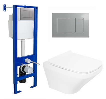 Комплект 3 в 1 инсталляция Berges Atom 410 + Унитаз подвесной BelBagno Sela BB3201CHR + кнопка хром матовая